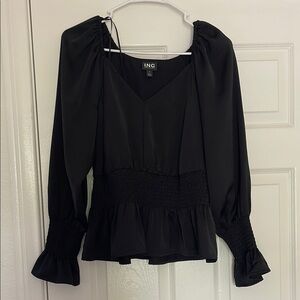 INC International Concepts Black Ruffled Peplum Blouse
